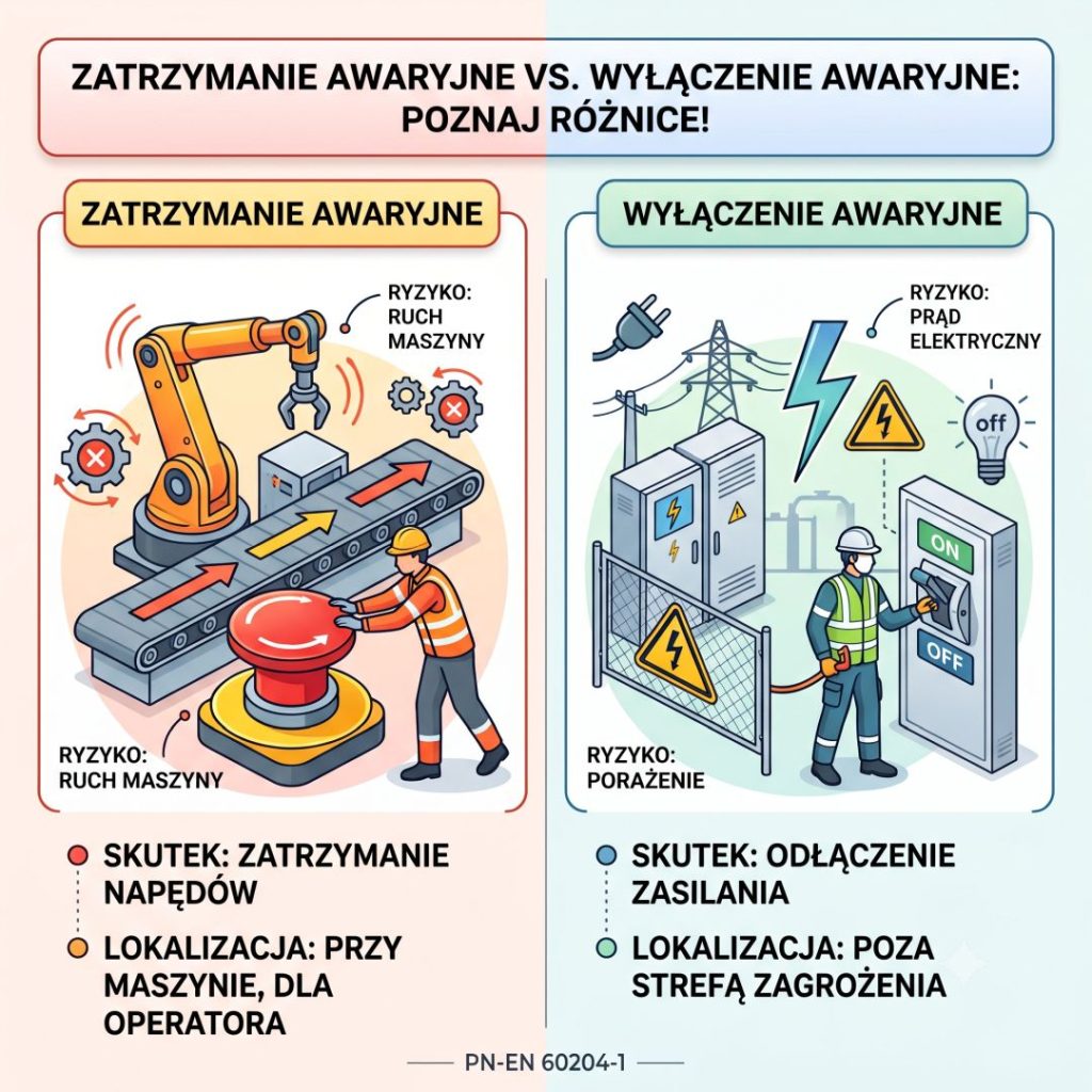 zatrzymanie awaryjne vs wyłączenie awaryjne